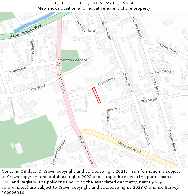11, CROFT STREET, HORNCASTLE, LN9 6BE: Location map and indicative extent of plot