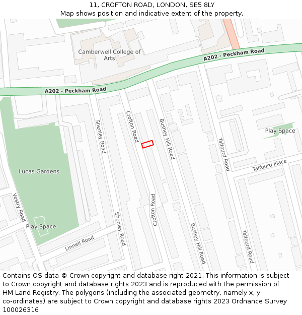11, CROFTON ROAD, LONDON, SE5 8LY: Location map and indicative extent of plot