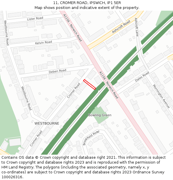 11, CROMER ROAD, IPSWICH, IP1 5ER: Location map and indicative extent of plot