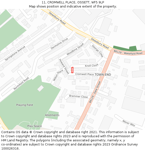 11, CROMWELL PLACE, OSSETT, WF5 9LP: Location map and indicative extent of plot