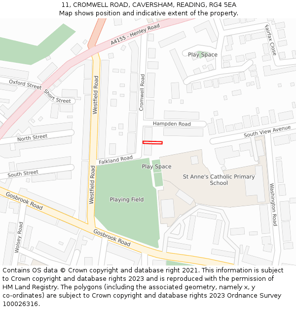 11, CROMWELL ROAD, CAVERSHAM, READING, RG4 5EA: Location map and indicative extent of plot