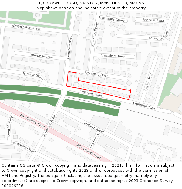 11, CROMWELL ROAD, SWINTON, MANCHESTER, M27 9SZ: Location map and indicative extent of plot