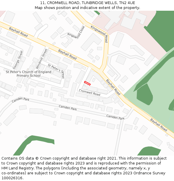 11, CROMWELL ROAD, TUNBRIDGE WELLS, TN2 4UE: Location map and indicative extent of plot
