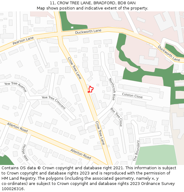 11, CROW TREE LANE, BRADFORD, BD8 0AN: Location map and indicative extent of plot