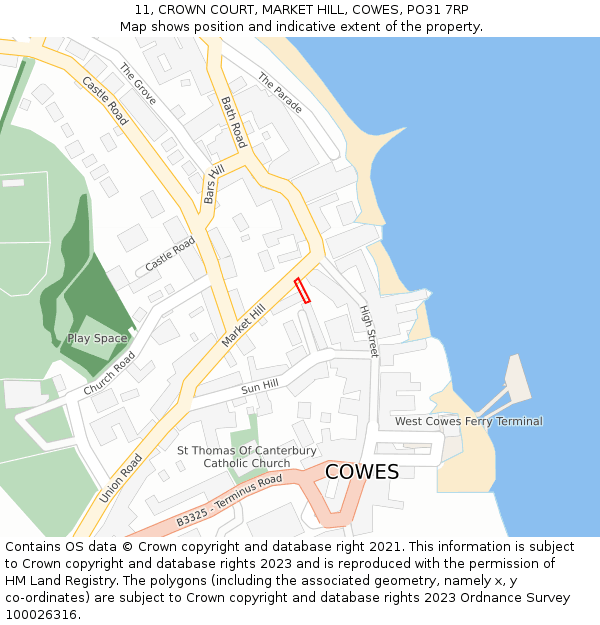 11, CROWN COURT, MARKET HILL, COWES, PO31 7RP: Location map and indicative extent of plot