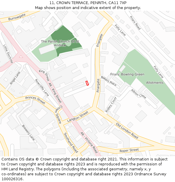 11, CROWN TERRACE, PENRITH, CA11 7XP: Location map and indicative extent of plot