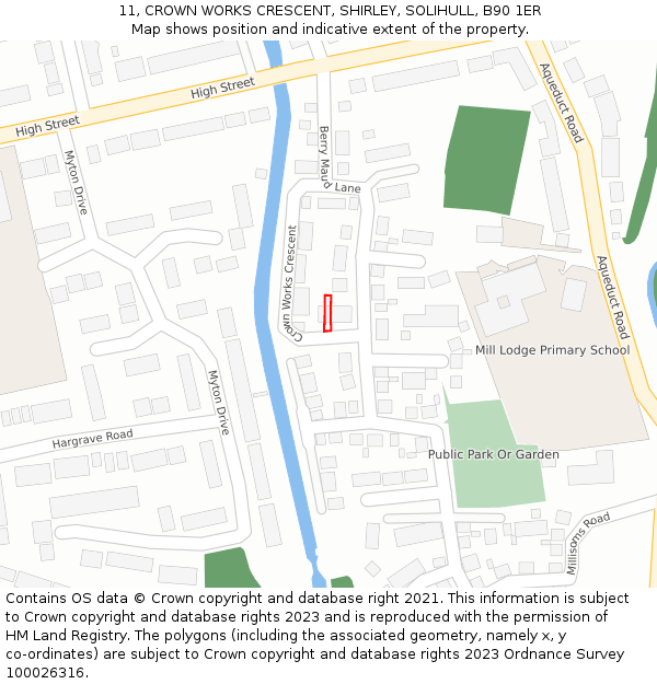 11, CROWN WORKS CRESCENT, SHIRLEY, SOLIHULL, B90 1ER: Location map and indicative extent of plot