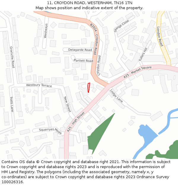 11, CROYDON ROAD, WESTERHAM, TN16 1TN: Location map and indicative extent of plot