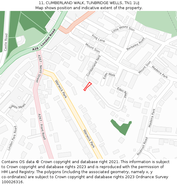 11, CUMBERLAND WALK, TUNBRIDGE WELLS, TN1 1UJ: Location map and indicative extent of plot