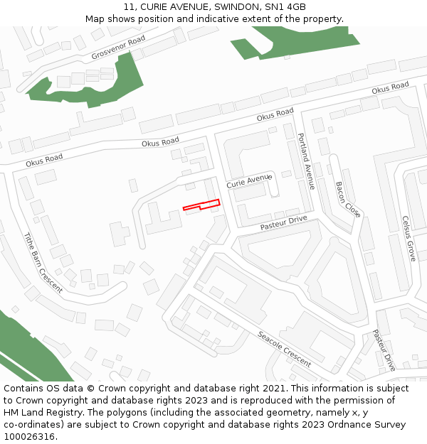 11, CURIE AVENUE, SWINDON, SN1 4GB: Location map and indicative extent of plot