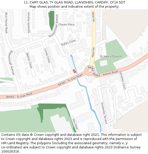 11, CWRT GLAS, TY GLAS ROAD, LLANISHEN, CARDIFF, CF14 5DT: Location map and indicative extent of plot