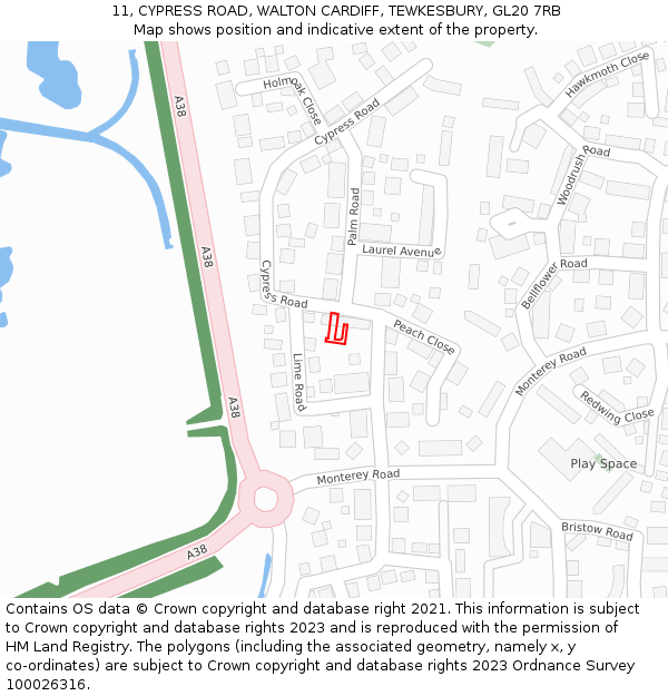11, CYPRESS ROAD, WALTON CARDIFF, TEWKESBURY, GL20 7RB: Location map and indicative extent of plot