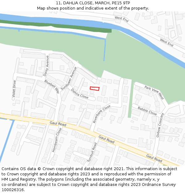 11, DAHLIA CLOSE, MARCH, PE15 9TP: Location map and indicative extent of plot