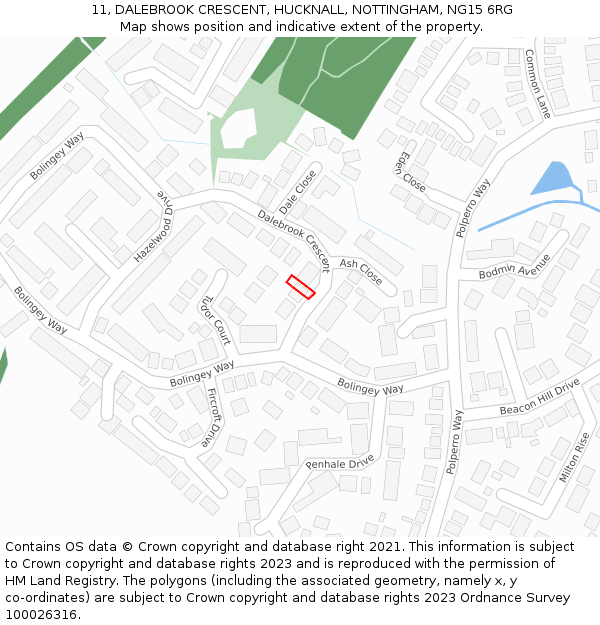 11, DALEBROOK CRESCENT, HUCKNALL, NOTTINGHAM, NG15 6RG: Location map and indicative extent of plot