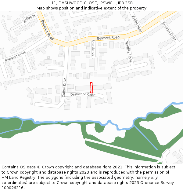 11, DASHWOOD CLOSE, IPSWICH, IP8 3SR: Location map and indicative extent of plot