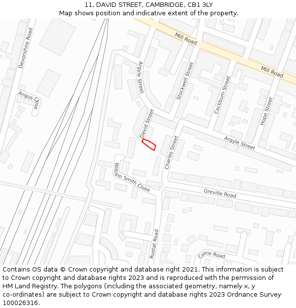11, DAVID STREET, CAMBRIDGE, CB1 3LY: Location map and indicative extent of plot
