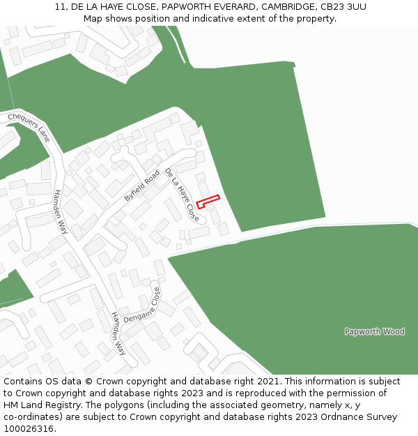 11, DE LA HAYE CLOSE, PAPWORTH EVERARD, CAMBRIDGE, CB23 3UU: Location map and indicative extent of plot