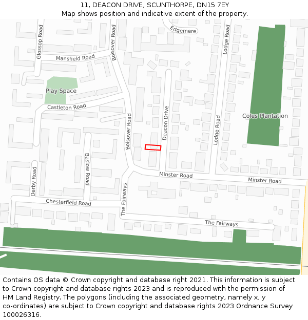 11, DEACON DRIVE, SCUNTHORPE, DN15 7EY: Location map and indicative extent of plot