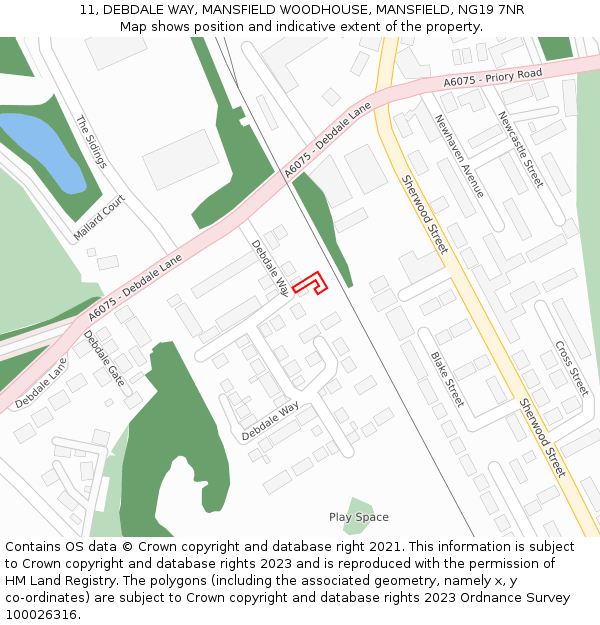 11, DEBDALE WAY, MANSFIELD WOODHOUSE, MANSFIELD, NG19 7NR: Location map and indicative extent of plot