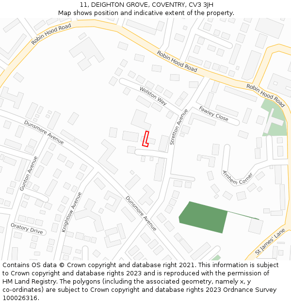 11, DEIGHTON GROVE, COVENTRY, CV3 3JH: Location map and indicative extent of plot
