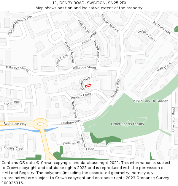 11, DENBY ROAD, SWINDON, SN25 2FX: Location map and indicative extent of plot