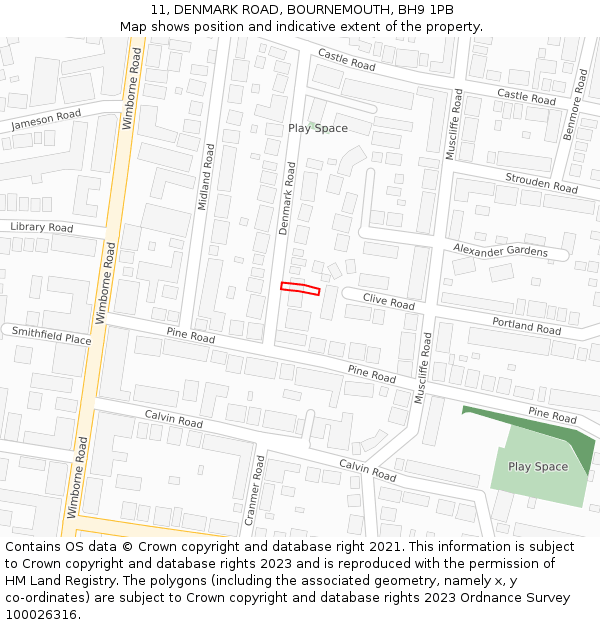 11, DENMARK ROAD, BOURNEMOUTH, BH9 1PB: Location map and indicative extent of plot