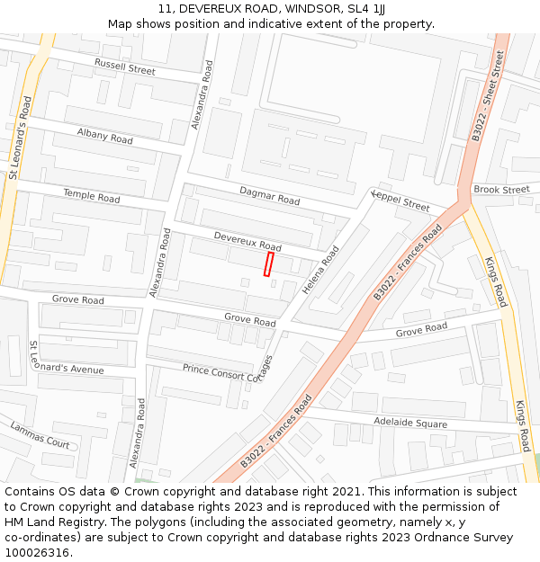 11, DEVEREUX ROAD, WINDSOR, SL4 1JJ: Location map and indicative extent of plot