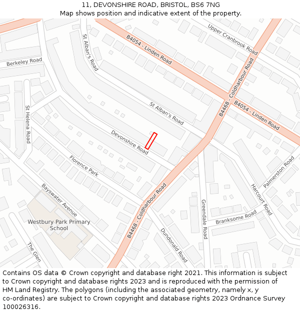 11, DEVONSHIRE ROAD, BRISTOL, BS6 7NG: Location map and indicative extent of plot