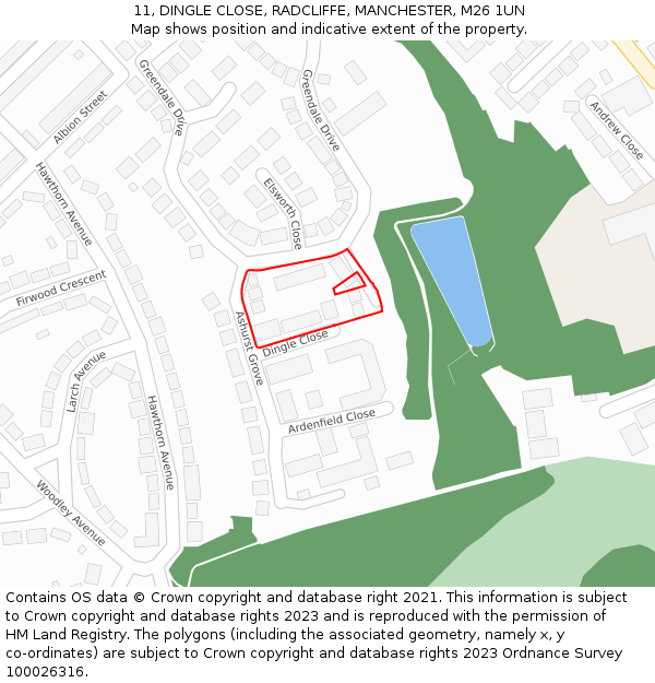 11, DINGLE CLOSE, RADCLIFFE, MANCHESTER, M26 1UN: Location map and indicative extent of plot