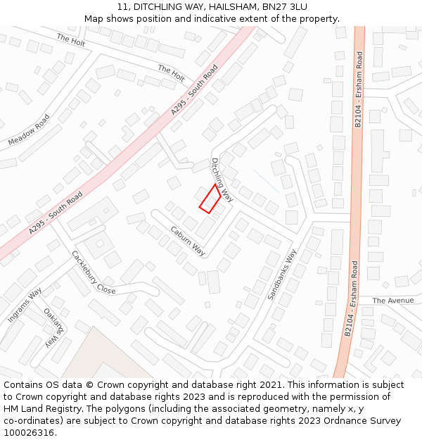 11, DITCHLING WAY, HAILSHAM, BN27 3LU: Location map and indicative extent of plot