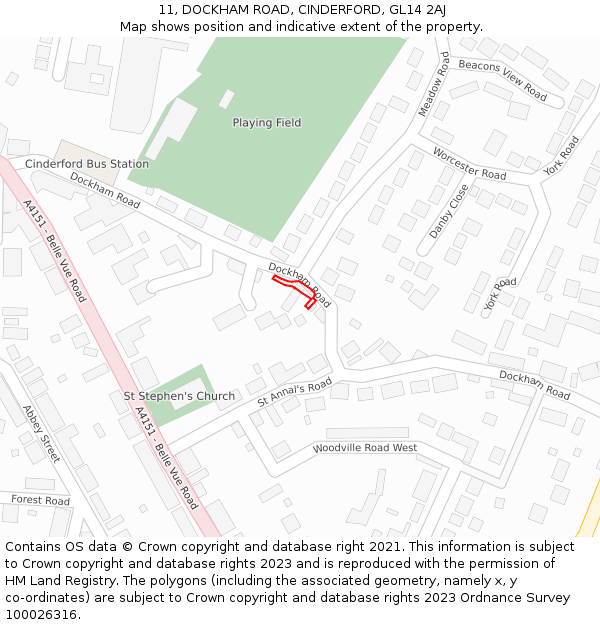 11, DOCKHAM ROAD, CINDERFORD, GL14 2AJ: Location map and indicative extent of plot