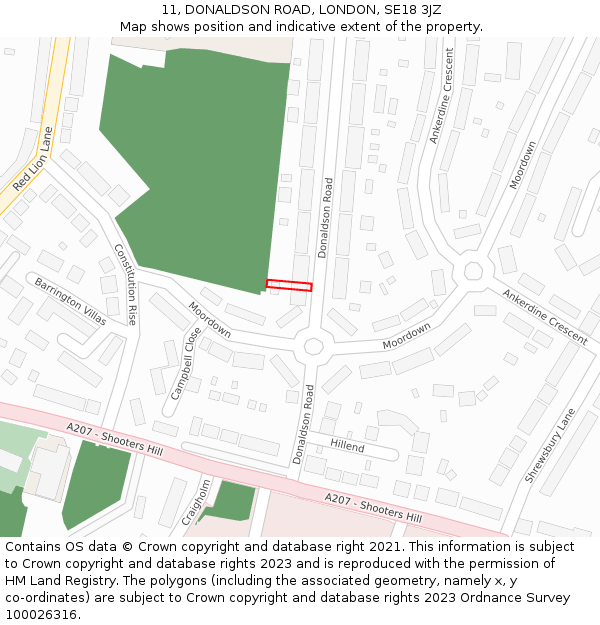 11, DONALDSON ROAD, LONDON, SE18 3JZ: Location map and indicative extent of plot