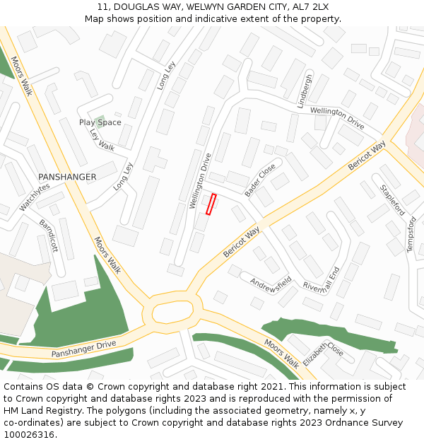 11, DOUGLAS WAY, WELWYN GARDEN CITY, AL7 2LX: Location map and indicative extent of plot