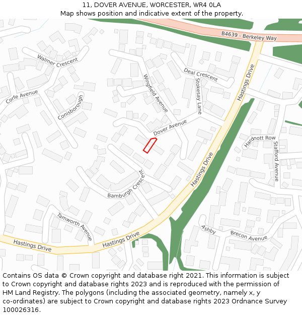 11, DOVER AVENUE, WORCESTER, WR4 0LA: Location map and indicative extent of plot