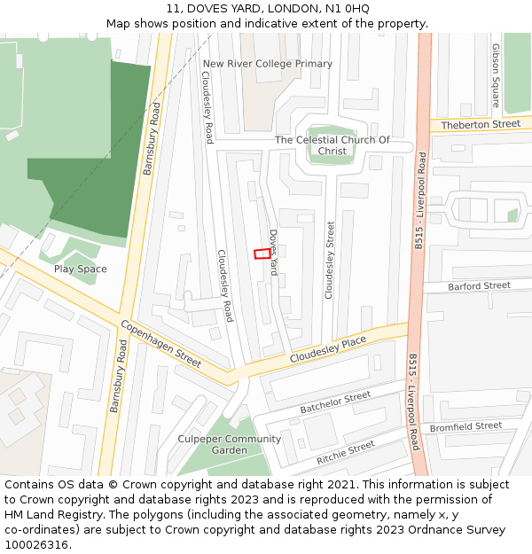 11, DOVES YARD, LONDON, N1 0HQ: Location map and indicative extent of plot