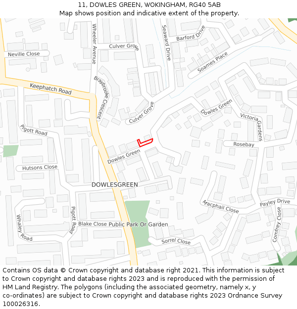 11, DOWLES GREEN, WOKINGHAM, RG40 5AB: Location map and indicative extent of plot