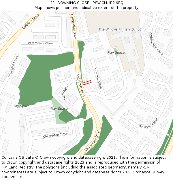 11, DOWNING CLOSE, IPSWICH, IP2 9EQ: Location map and indicative extent of plot