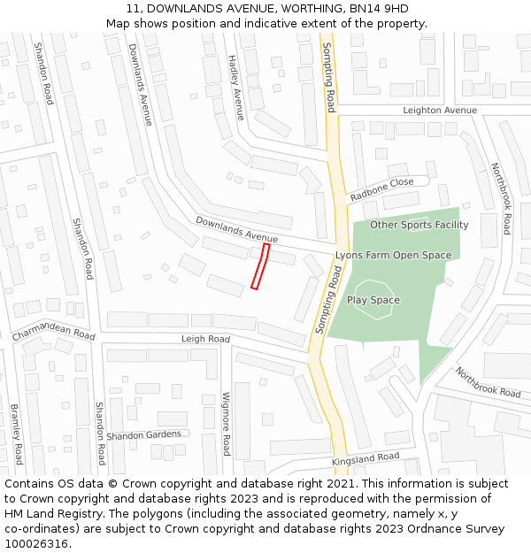 11, DOWNLANDS AVENUE, WORTHING, BN14 9HD: Location map and indicative extent of plot