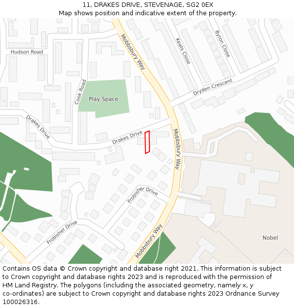 11, DRAKES DRIVE, STEVENAGE, SG2 0EX: Location map and indicative extent of plot
