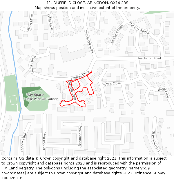 11, DUFFIELD CLOSE, ABINGDON, OX14 2RS: Location map and indicative extent of plot