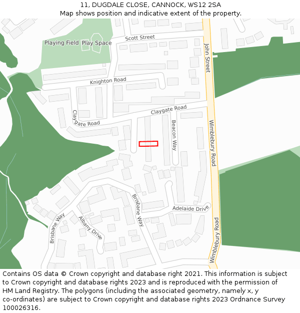 11, DUGDALE CLOSE, CANNOCK, WS12 2SA: Location map and indicative extent of plot