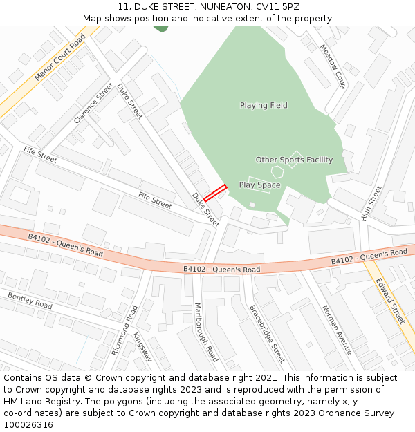 11, DUKE STREET, NUNEATON, CV11 5PZ: Location map and indicative extent of plot