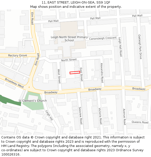 11, EAST STREET, LEIGH-ON-SEA, SS9 1QF: Location map and indicative extent of plot