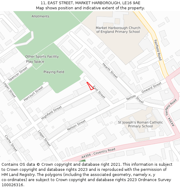 11, EAST STREET, MARKET HARBOROUGH, LE16 9AE: Location map and indicative extent of plot