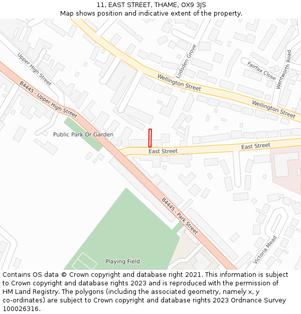 11, EAST STREET, THAME, OX9 3JS: Location map and indicative extent of plot