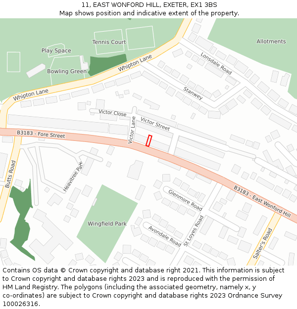 11, EAST WONFORD HILL, EXETER, EX1 3BS: Location map and indicative extent of plot