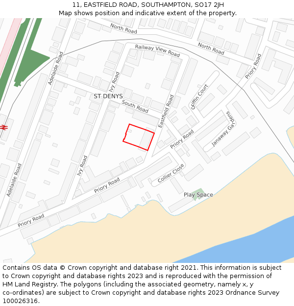 11, EASTFIELD ROAD, SOUTHAMPTON, SO17 2JH: Location map and indicative extent of plot