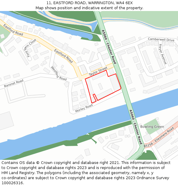 11, EASTFORD ROAD, WARRINGTON, WA4 6EX: Location map and indicative extent of plot