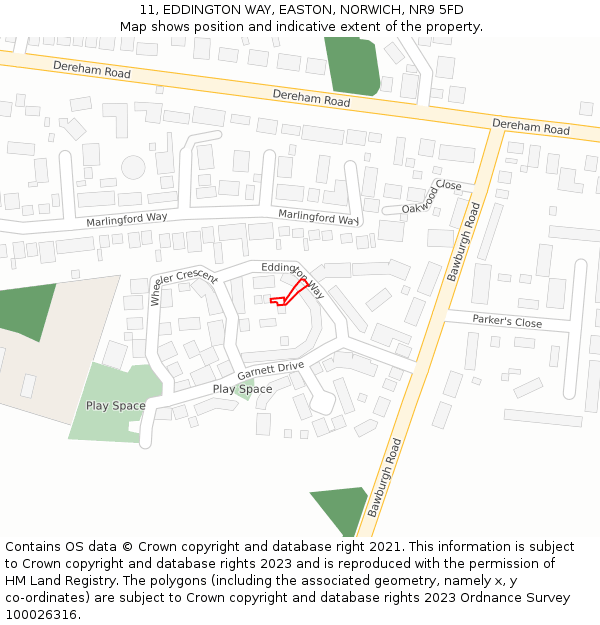 11, EDDINGTON WAY, EASTON, NORWICH, NR9 5FD: Location map and indicative extent of plot