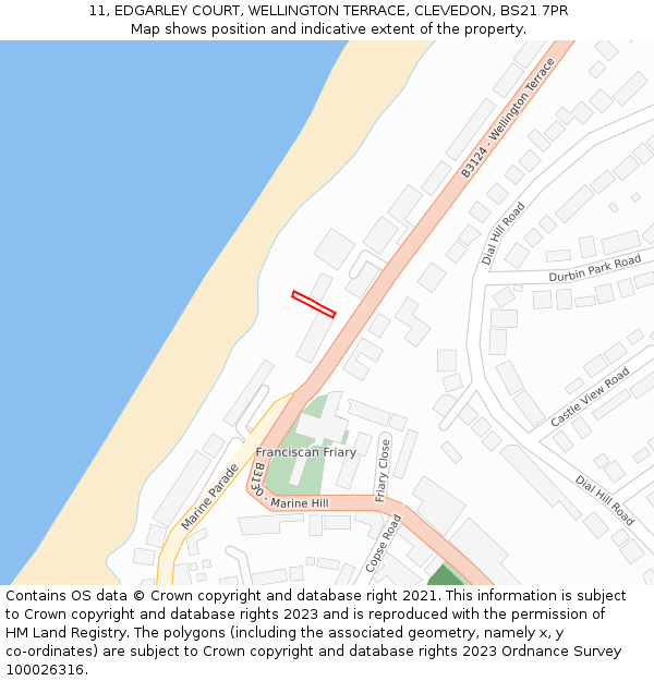 11, EDGARLEY COURT, WELLINGTON TERRACE, CLEVEDON, BS21 7PR: Location map and indicative extent of plot